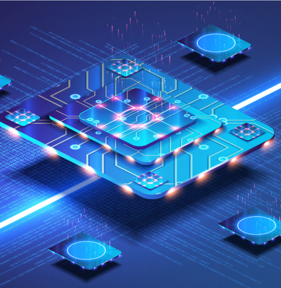 An intricate semiconductor chip, symbolizing our expertise in the tech industry.